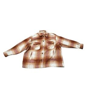 EUC Workshop Republic Clothing XL Flannel Shacket Maroon Burnt Orange Off white